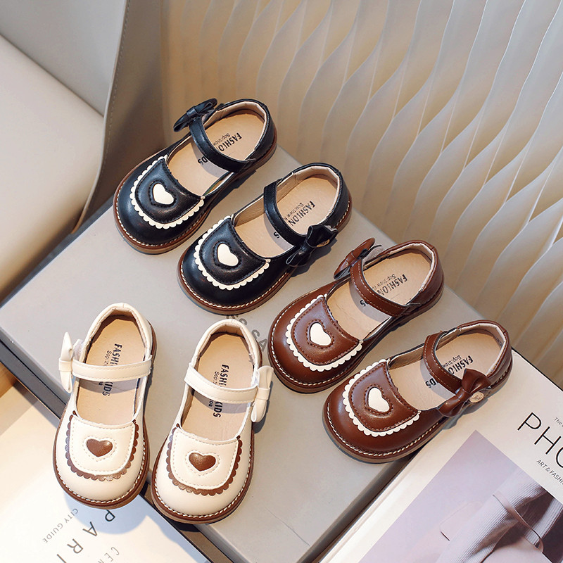 Кожени обувки за момичета в британски стил, съвпадащи по цвят, дантелени, детски ежедневни обувки, лъка 2023, прости нехлъзгащи се детски обувки, доставка на дроп