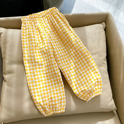 Летни тънки детски панталони против комари Бебешки панталони за момичета Едноцветни карирани плажни дишащи детски долнища за малко дете