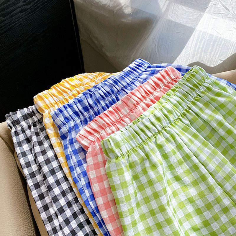 Летни тънки детски панталони против комари Бебешки панталони за момичета Едноцветни карирани плажни дишащи детски долнища за малко дете