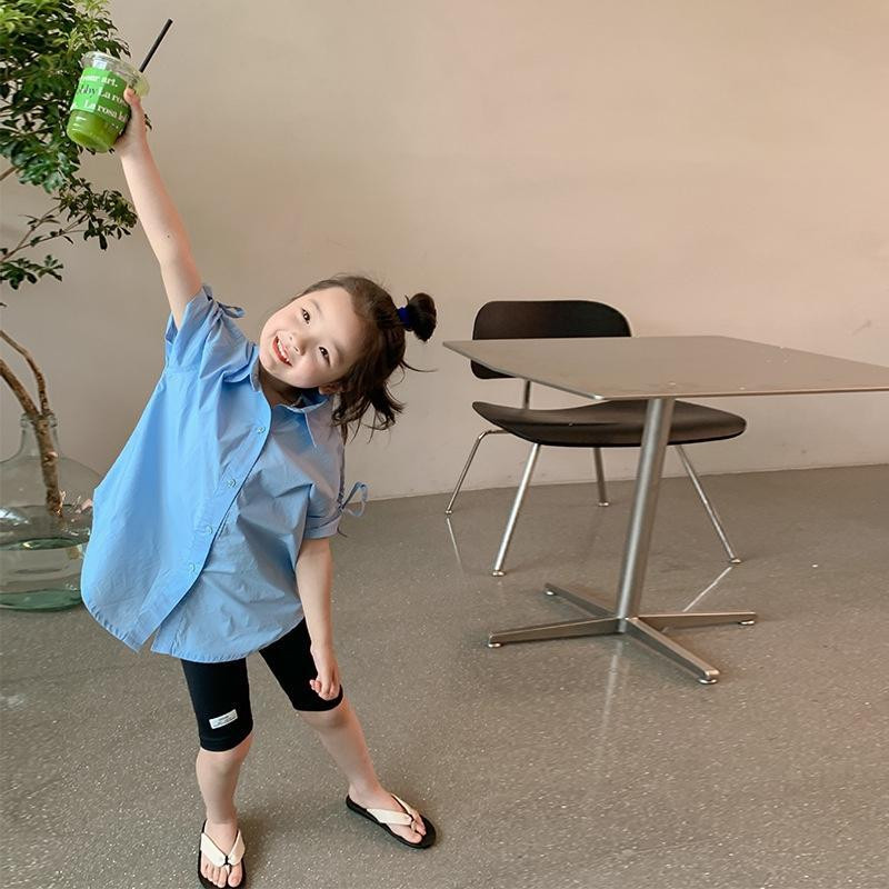 Корейско детско облекло Детска риза 2023 Лято Нови момичета Ежедневна тънка риза Бебешка широка горна част в западен стил