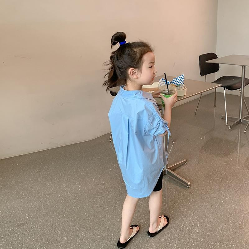 Корейско детско облекло Детска риза 2023 Лято Нови момичета Ежедневна тънка риза Бебешка широка горна част в западен стил