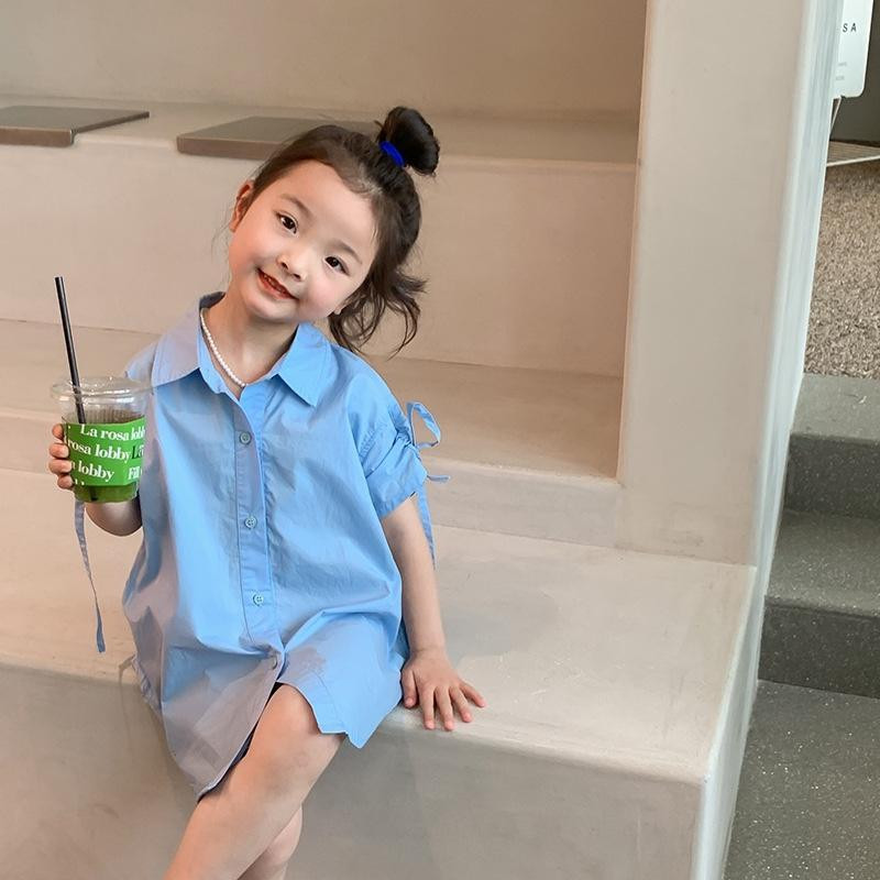 Корейско детско облекло Детска риза 2023 Лято Нови момичета Ежедневна тънка риза Бебешка широка горна част в западен стил