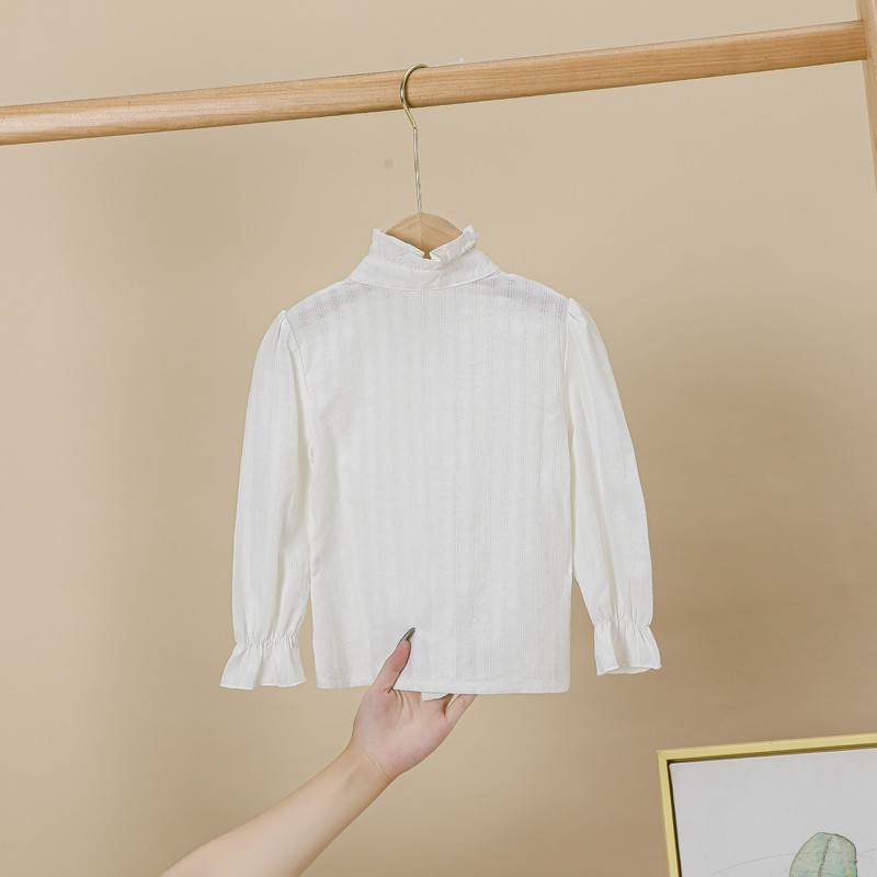 Детски сини блузи с дълъг ръкав Памук Пролет 2022 Деца Момичета Ризи с волани Модни бели връхни дрехи Спортни дрехи Дете
