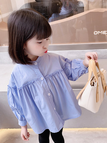 Κορίτσια 1-7 ετών 100% βαμβακερό πουκάμισο άνοιξη και φθινόπωρο Παιδικό μπλουζάκι κούκλας μόδας μπλε Παιδικό χαλαρό κορυφαίο καθημερινό ελεύθερο χρόνο σε εξωτερικούς χώρους