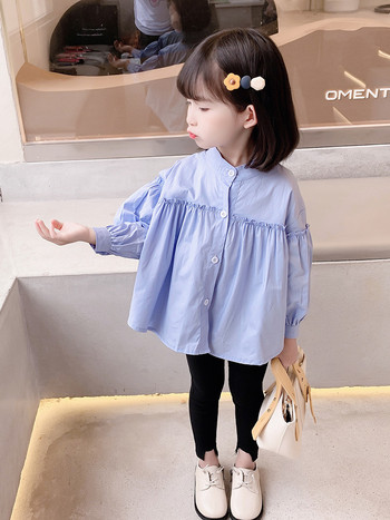 Κορίτσια 1-7 ετών 100% βαμβακερό πουκάμισο άνοιξη και φθινόπωρο Παιδικό μπλουζάκι κούκλας μόδας μπλε Παιδικό χαλαρό κορυφαίο καθημερινό ελεύθερο χρόνο σε εξωτερικούς χώρους