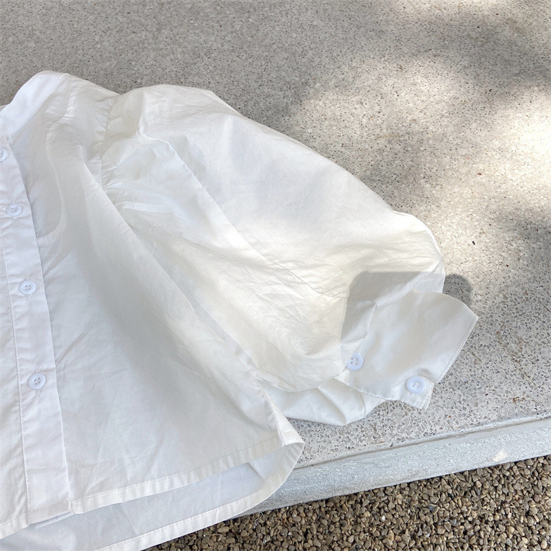 Блуза с буф ръкав за момиченце, памучна риза за бебета, малки деца, есенна, пролетна горнишка, бяла блуза, бебешки дрехи във френски стил 1-7 г.