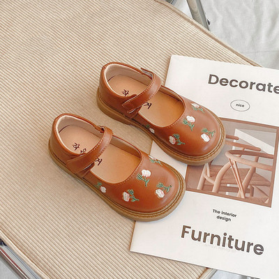 JIMITU Нови кожени обувки за момичета на принцеса 2023 Пролет Детски цветя Обувки за танци в национален стил Детски обувки за момичета с равни обувки
