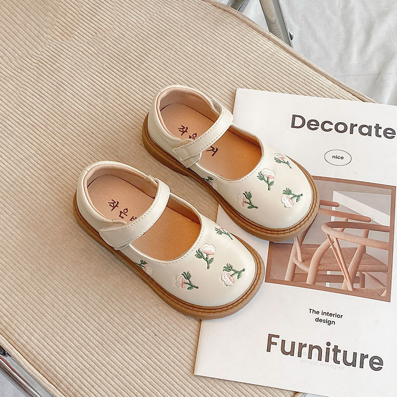 JIMITU Нови кожени обувки за момичета на принцеса 2023 Пролет Детски цветя Обувки за танци в национален стил Детски обувки за момичета с равни обувки