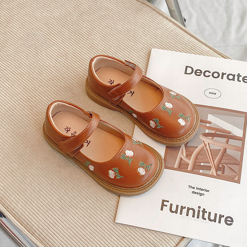 JIMITU Нови кожени обувки за момичета на принцеса 2023 Пролет Детски цветя Обувки за танци в национален стил Детски обувки за момичета с равни обувки
