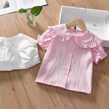 Καλοκαιρινή μπλούζα κοριτσάκι Παιδικό πουκάμισο για κορίτσια βολάν Κοντομάνικο πουκάμισα Παιδικά βρεφικά βαμβακερά μπλουζάκια ροζ λευκό