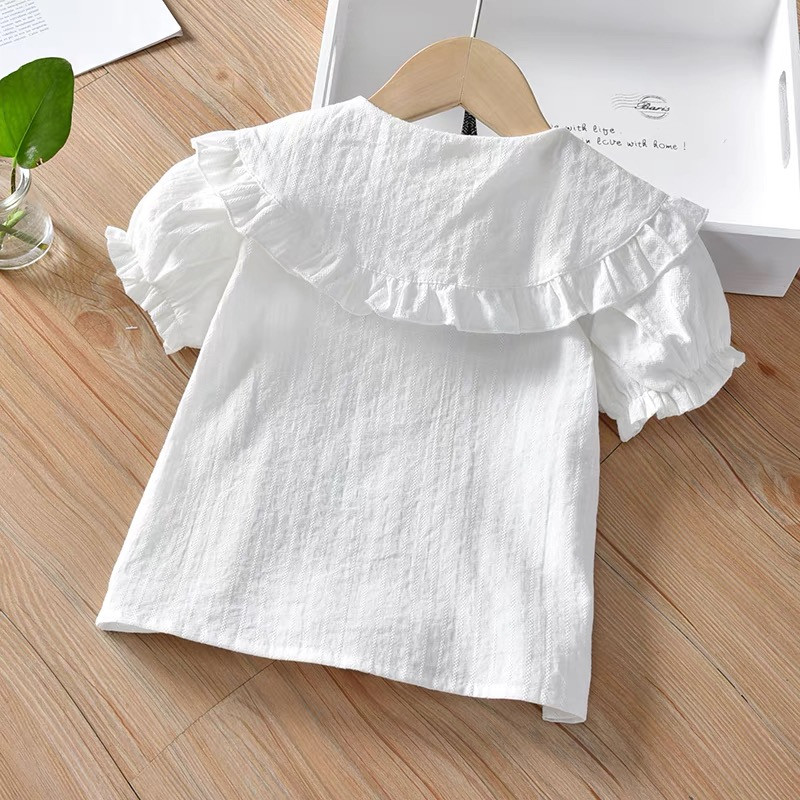 Лятна блуза за момиченце Прохождащи деца Риза за момичета с волани Ризи с къс ръкав Детски памучни тениски за бебета Розово бяло