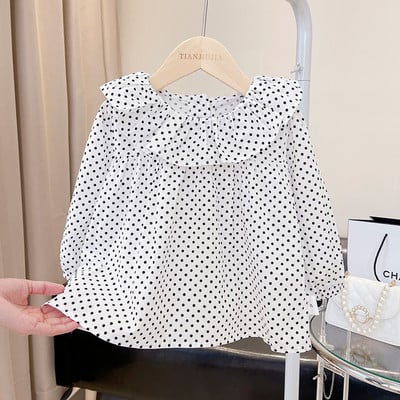 Ризи за момичета Памук Пролет Есен 2023 г. Нова бяла блуза с яка за кукли Детски дрехи за деца Блуза с дълъг ръкав за момичета Риза