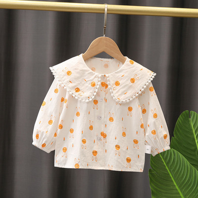 Ризи за момичета Памук Пролет Есен 2023 г. Нова бяла блуза с яка за кукли Детски дрехи за деца Блуза с дълъг ръкав за момичета Риза