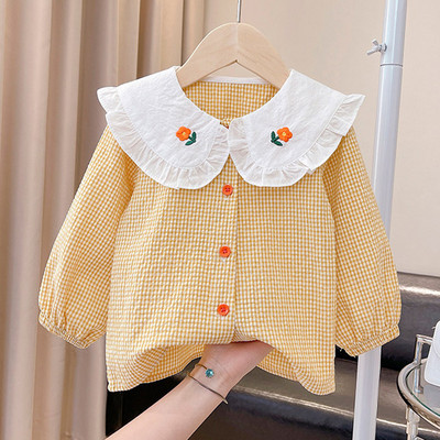 Ризи за момичета Памук Пролет Есен 2023 г. Нова бяла блуза с яка за кукли Детски дрехи за деца Блуза с дълъг ръкав за момичета Риза