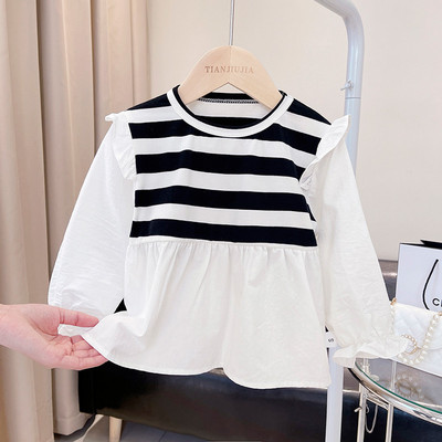 Ризи за момичета Памук Пролет Есен 2023 г. Нова бяла блуза с яка за кукли Детски дрехи за деца Блуза с дълъг ръкав за момичета Риза