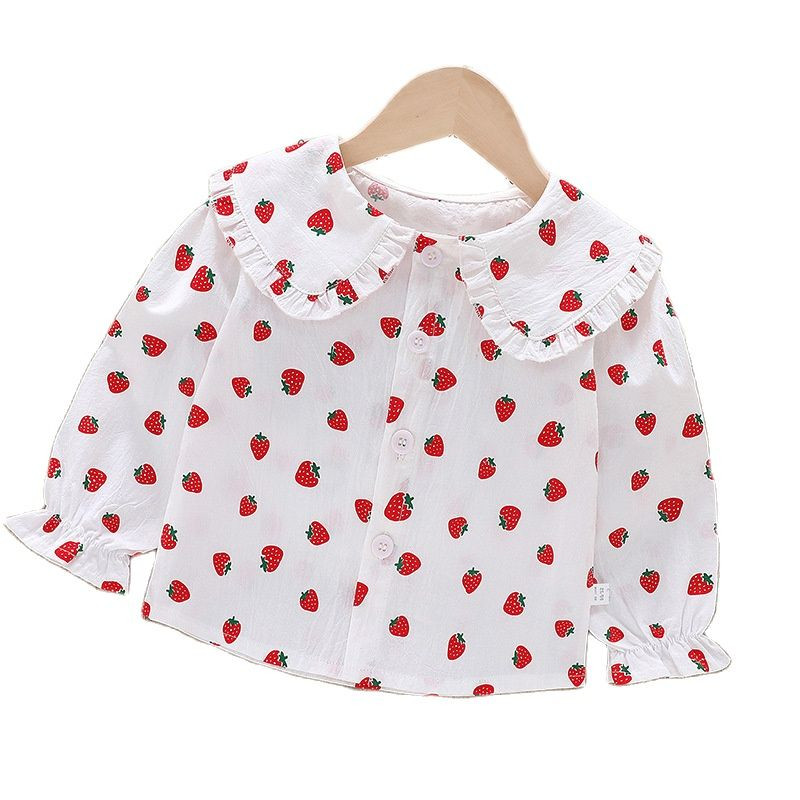 Ризи за момичета Памук Пролет Есен 2023 г. Нова бяла блуза с яка за кукли Детски дрехи за деца Блуза с дълъг ръкав за момичета Риза