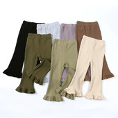 Детски панталони Момичета Плътни еластични клинове Памучни панталони с волани 1-8 години Детски панталони с ботуши Разкроени панталони за бебе момиче