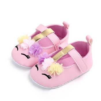 2019 Ολοκαίνουργια νήπια για κοριτσάκια Flower Unicorn Παπούτσια PU Δερμάτινα παπούτσια με μαλακή σόλα για βρεφική κούνια Άνοιξη Φθινόπωρο Πρώτοι περπατητές 0-18 εκατ.