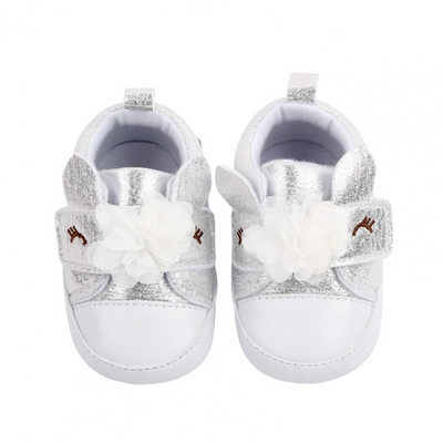 1 чифт бебешки обувки за прохождане за 0-1 години, модни маратонки от изкуствена кожа, мрежеста прежда, цветен декор, ежедневни обувки за малки деца