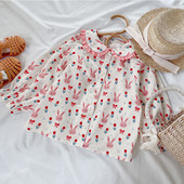 Корейско детско облекло Пролетна есенна риза за памук Училищни щампи Сладки горнища Блуза с дълъг ръкав Момиче от 3 до 8 години