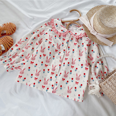 Корейско детско облекло Пролетна есенна риза за памук Училищни щампи Сладки горнища Блуза с дълъг ръкав Момиче от 3 до 8 години