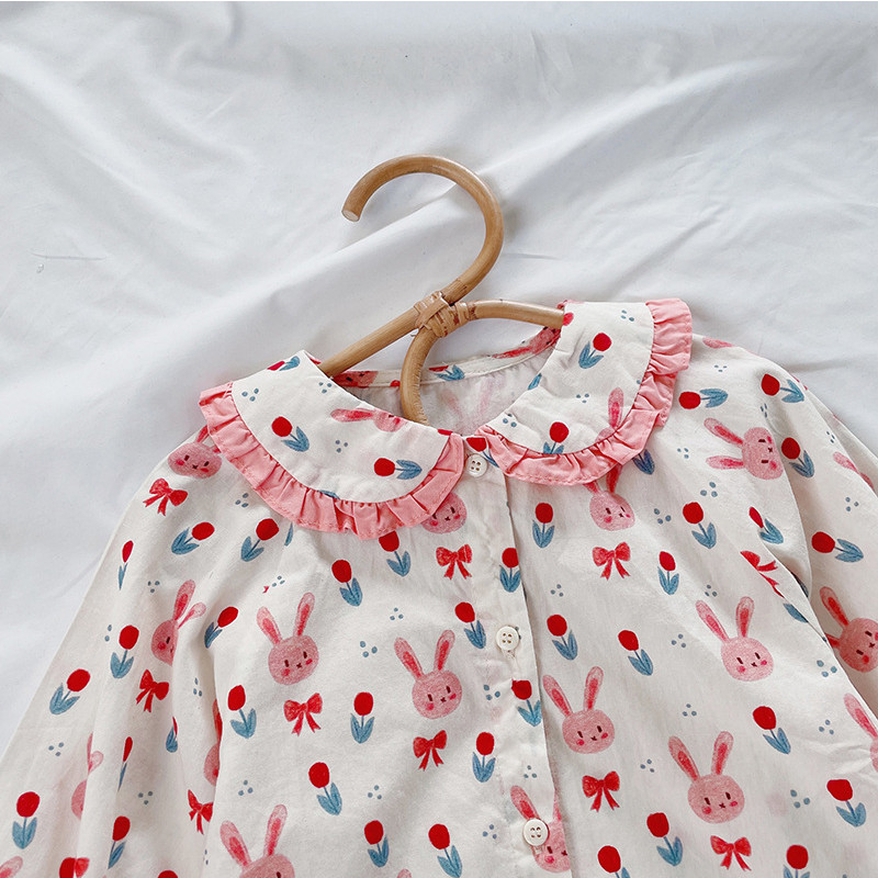 Корейско детско облекло Пролетна есенна риза за памук Училищни щампи Сладки горнища Блуза с дълъг ръкав Момиче от 3 до 8 години