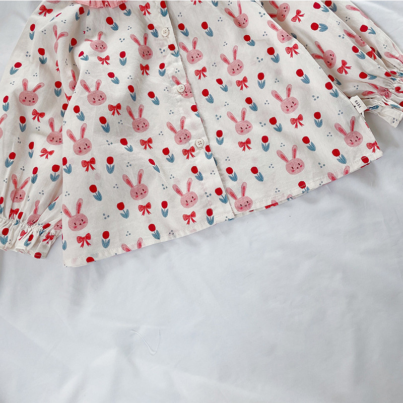 Корейско детско облекло Пролетна есенна риза за памук Училищни щампи Сладки горнища Блуза с дълъг ръкав Момиче от 3 до 8 години