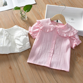 Καλοκαιρινό νήπιο Παιδικά κορίτσια Ροζ λευκό πουκάμισο βολάν κοντό μανίκι Βρεφικό κοριτσάκι μπλούζα πουκάμισα Παιδικά μπλουζάκια από βαμβάκι για βρέφη