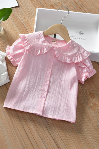 Καλοκαιρινό νήπιο Παιδικά κορίτσια Ροζ λευκό πουκάμισο βολάν κοντό μανίκι Βρεφικό κοριτσάκι μπλούζα πουκάμισα Παιδικά μπλουζάκια από βαμβάκι για βρέφη