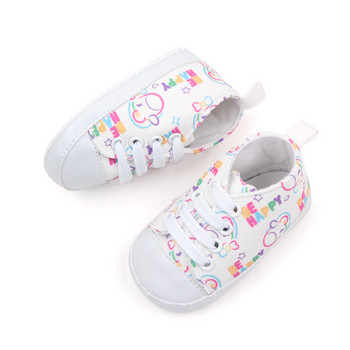 Παπούτσια παιδικής κούνιας για μωρά για κορίτσια Γελοιογραφία τύπωμα δεμένα πάνινα παπούτσια Αντιολισθητικά για βρέφη First Walkers 0-18 εκατ.