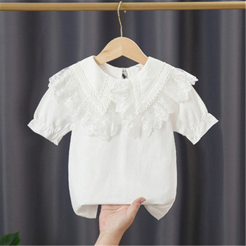 Σχολική λευκή μπλούζα Βαμβακερή κοντομάνικη κοριτσάκι με δαντέλα Παιδική μπλούζα Παιδικά ρούχα Καλοκαιρινό βρεφικό μπλουζάκι 3-10 ετών