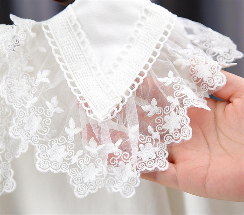 Ученическа бяла блуза за момичета, памук с къс ръкав, дантелени горнища, детска риза, детски дрехи, лятна бебешка тениска за малко дете 3-10 години