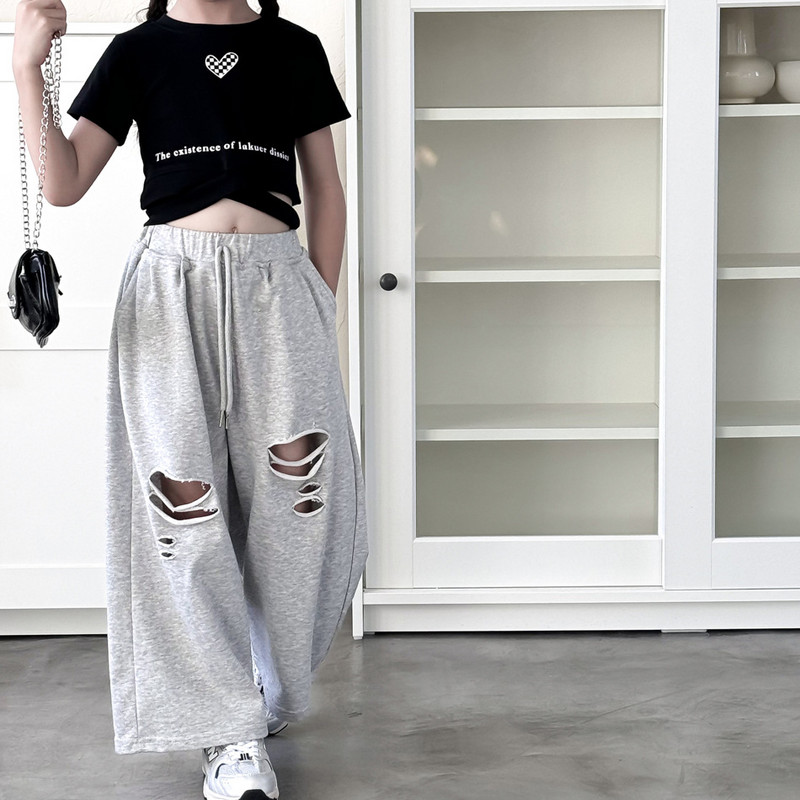 Детски дрехи Детски летни корейски стил Ретро скъсани ежедневни спортни панталони Момчета и момичета Тънки свободни ежедневни панталони с прави крачоли