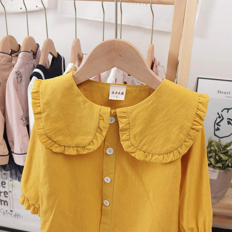 Ризи за момичета за Пролет Есен Нов стил Блуза за момиче с дълъг ръкав Бяла розова Тениска на принцеса Облекло за бебета Newbon 1-6T