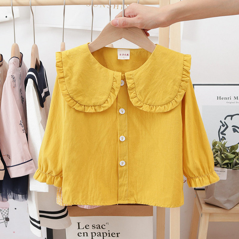 Ризи за момичета за Пролет Есен Нов стил Блуза за момиче с дълъг ръкав Бяла розова Тениска на принцеса Облекло за бебета Newbon 1-6T