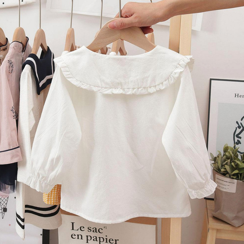 Ризи за момичета за Пролет Есен Нов стил Блуза за момиче с дълъг ръкав Бяла розова Тениска на принцеса Облекло за бебета Newbon 1-6T