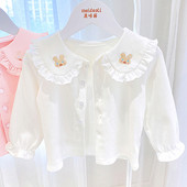 Основна риза за момичета Пролет и есен Детска памучна тениска с дълъг ръкав Ежедневна ежедневна 1-7 години Детска горна част с бродирани ревери