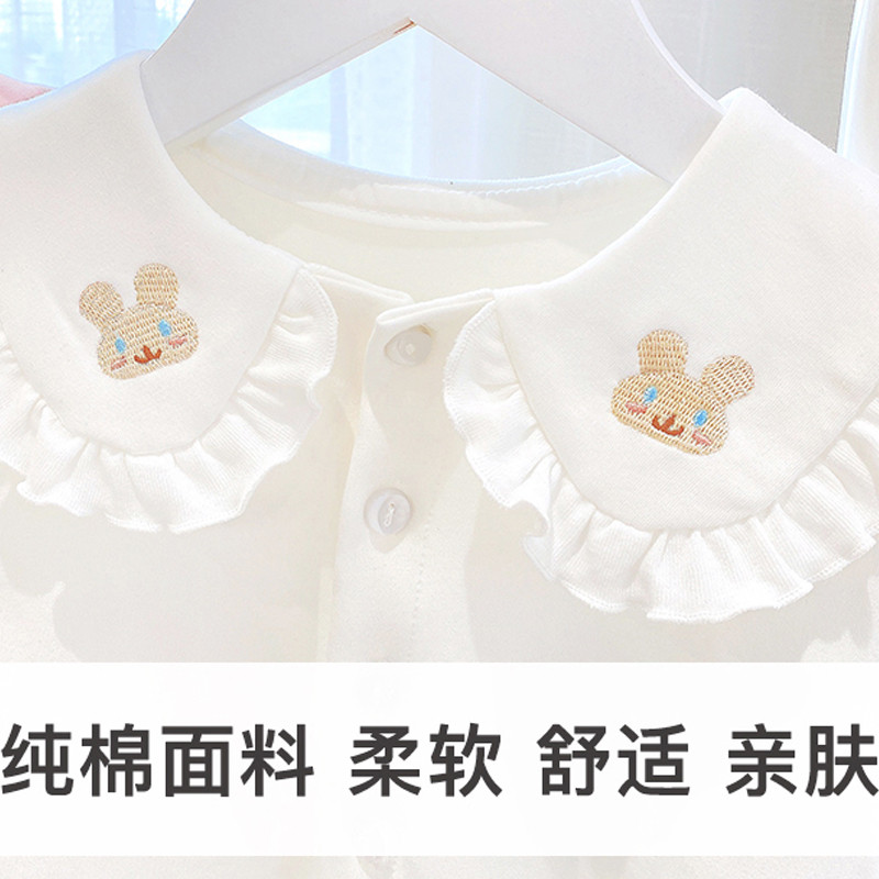 Основна риза за момичета Пролет и есен Детска памучна тениска с дълъг ръкав Ежедневна ежедневна 1-7 години Детска горна част с бродирани ревери