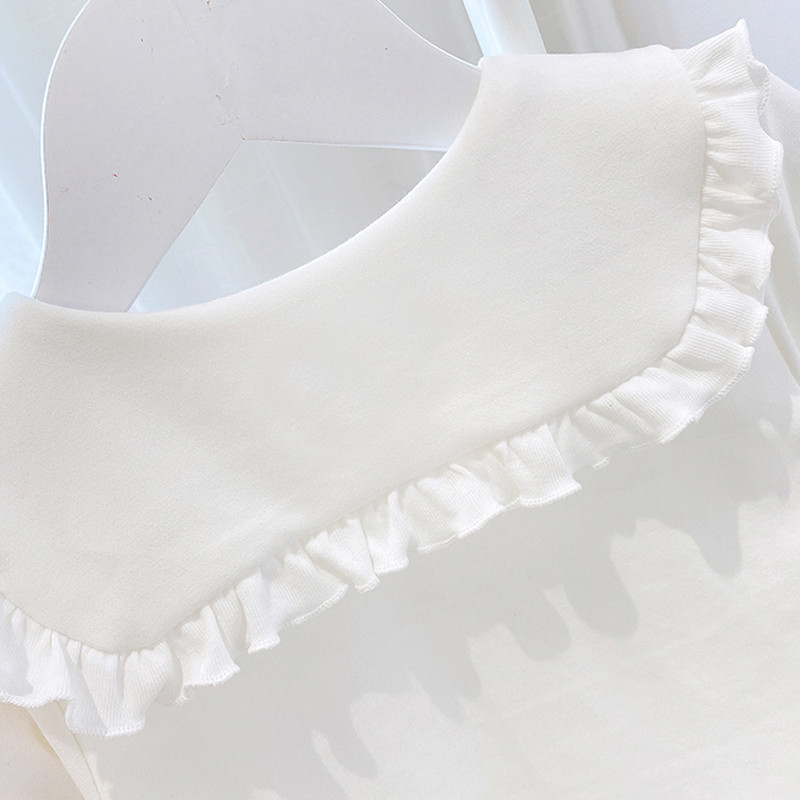 Основна риза за момичета Пролет и есен Детска памучна тениска с дълъг ръкав Ежедневна ежедневна 1-7 години Детска горна част с бродирани ревери