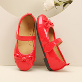 2023 Нови детски обувки Детски обувки на принцеса с панделка Плоски кожени обувки за момичета черни червени Пролет Есен За 3 4 5 6 7 8 9-15T