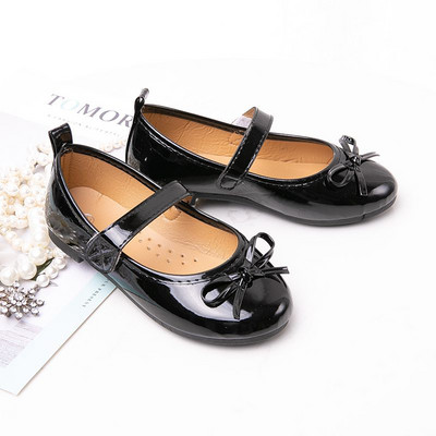 2023 Нови детски обувки Детски обувки на принцеса с панделка Плоски кожени обувки за момичета черни червени Пролет Есен За 3 4 5 6 7 8 9-15T