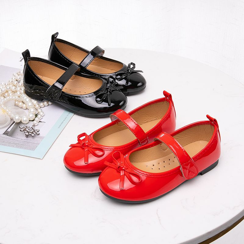 2023 Нови детски обувки Детски обувки на принцеса с панделка Плоски кожени обувки за момичета черни червени Пролет Есен За 3 4 5 6 7 8 9-15T
