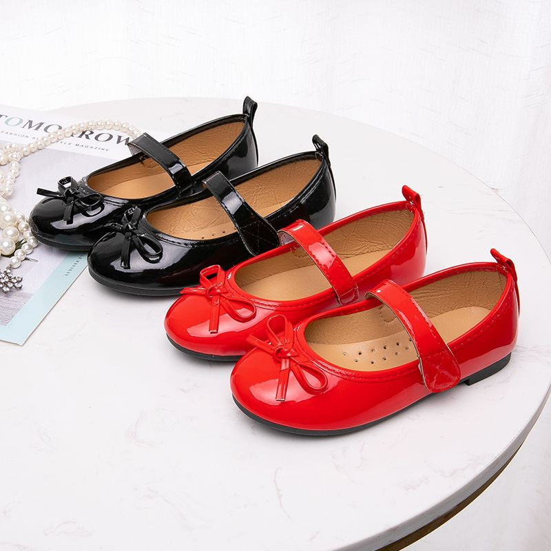 2023 Нови детски обувки Детски обувки на принцеса с панделка Плоски кожени обувки за момичета черни червени Пролет Есен За 3 4 5 6 7 8 9-15T