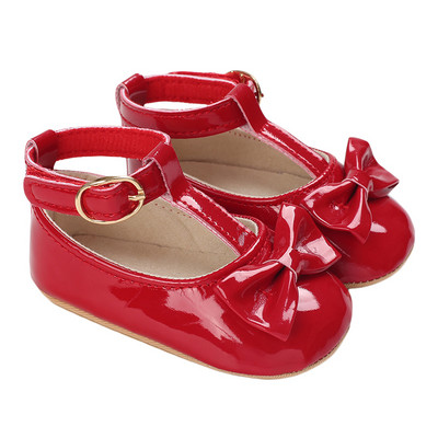 Противохлъзгащи се обувки за новородено Бебешки момичета Издълбани едноцветни обувки за първи път с панделка