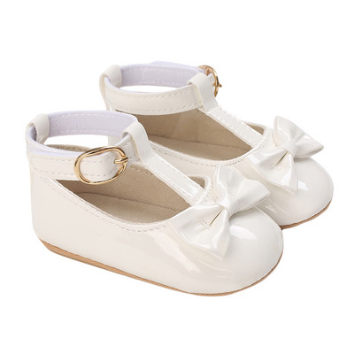Противохлъзгащи се обувки за новородено Бебешки момичета Издълбани едноцветни обувки за първи път с панделка