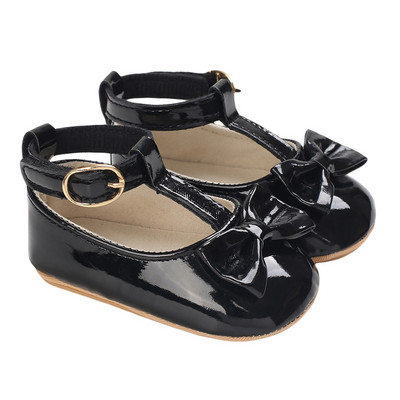 Противохлъзгащи се обувки за новородено Бебешки момичета Издълбани едноцветни обувки за първи път с панделка