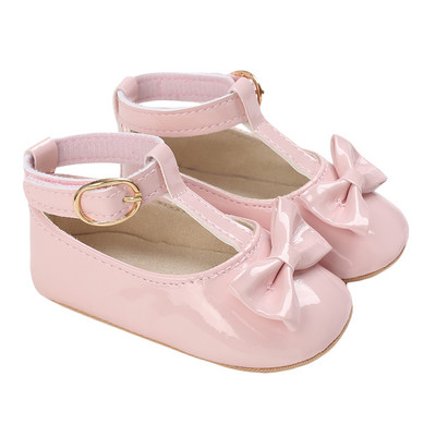 Противохлъзгащи се обувки за новородено Бебешки момичета Издълбани едноцветни обувки за първи път с панделка