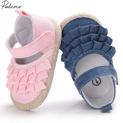 2019 Nou-Născut Nou-Născut Bebeluş Fetiţă Pantofi de vară Copii Pantofi cu talpă moale Pătuţ Prewalker Toddler Anti-alunecare Solid Volanat First Walkers