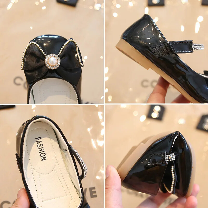 Кожени обувки за момичета Пролет Есен Модни панделки Пайети Перли Обувки за принцеса Плосък ток Детски обувки за момичета Танцуващи