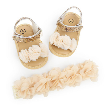Καλοκαιρινό νεογέννητο μωρό παπούτσια για κορίτσια Σανδάλια λουλουδιών με δαντέλα Μόδα για βρέφη Παπούτσια με μαλακή σόλα, αντιολισθητικά 0-18 μηνών.